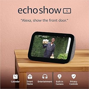 Amazon Echo Show 5 (modelo más reciente), Pantalla inteligente con 2x bajo y sonido claro, Carbón