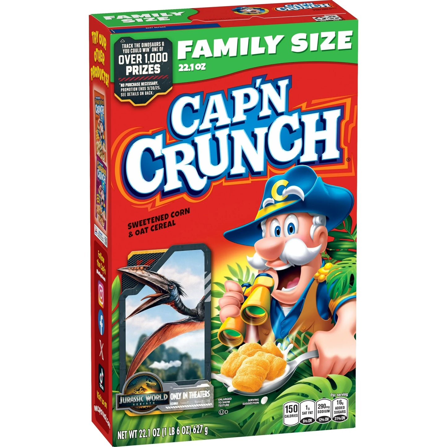 Cap'n Crunch Cereal de Maíz y Avena Endulzado, Caja de 22.1 oz