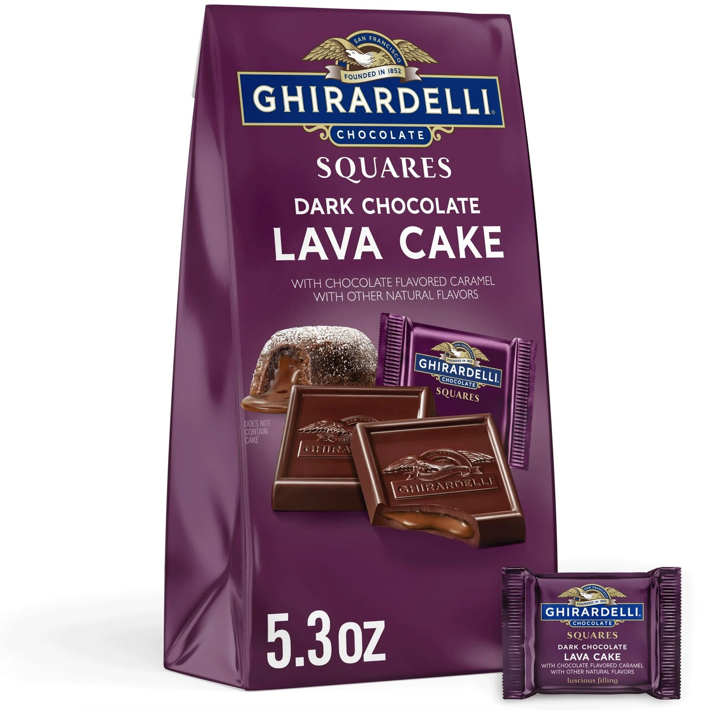 GHIRARDELLI Cuadrados de Pastel de Lava de Chocolate Oscuro, Bolsa de 5.3 oz