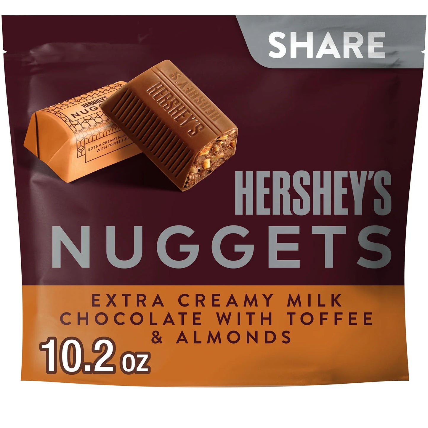 Hershey's Nuggets Caramelo de Chocolate con Leche, Caramelo y Almendras, Paquete Compartido de 10.2 oz