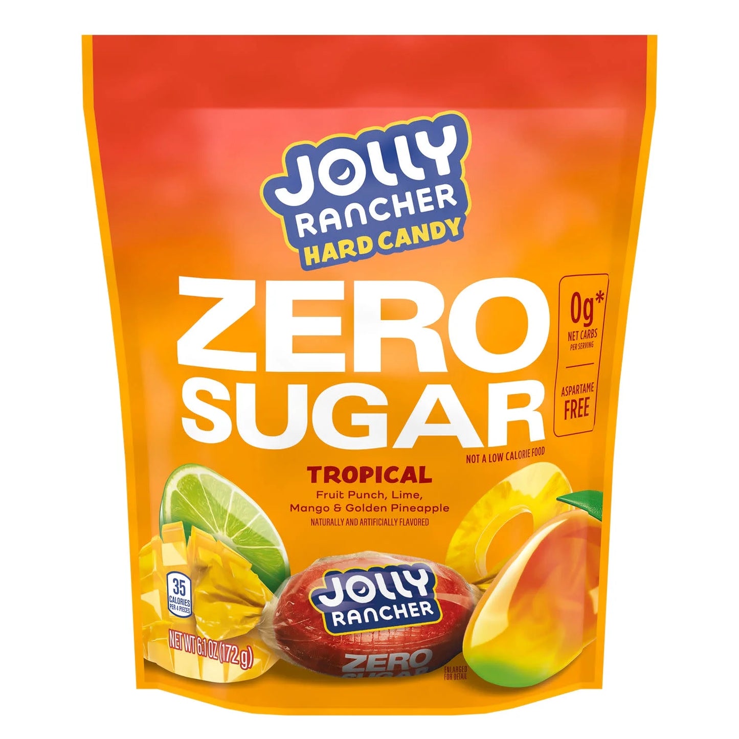 Jolly Rancher Caramelos Duros sin Azúcar con Sabor a Frutas Tropicales, Bolsa de 6.1 oz