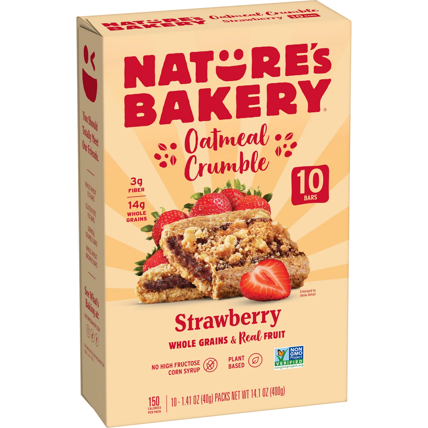 Nature's Bakery,Oatmeal Crumble , Barras de Desayuno de Fresa, 1.41 oz, 10 Unidades