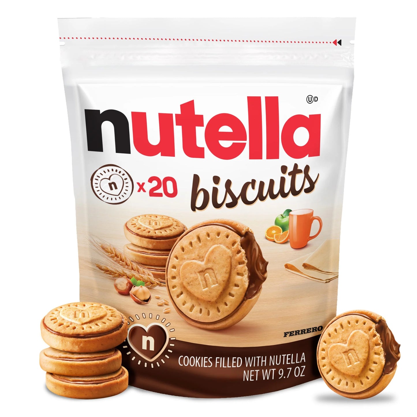 Nutella Biscuits , 20 Galletas, Crema de Avellanas con Cacao, Snacks para Niños, 9.7 oz