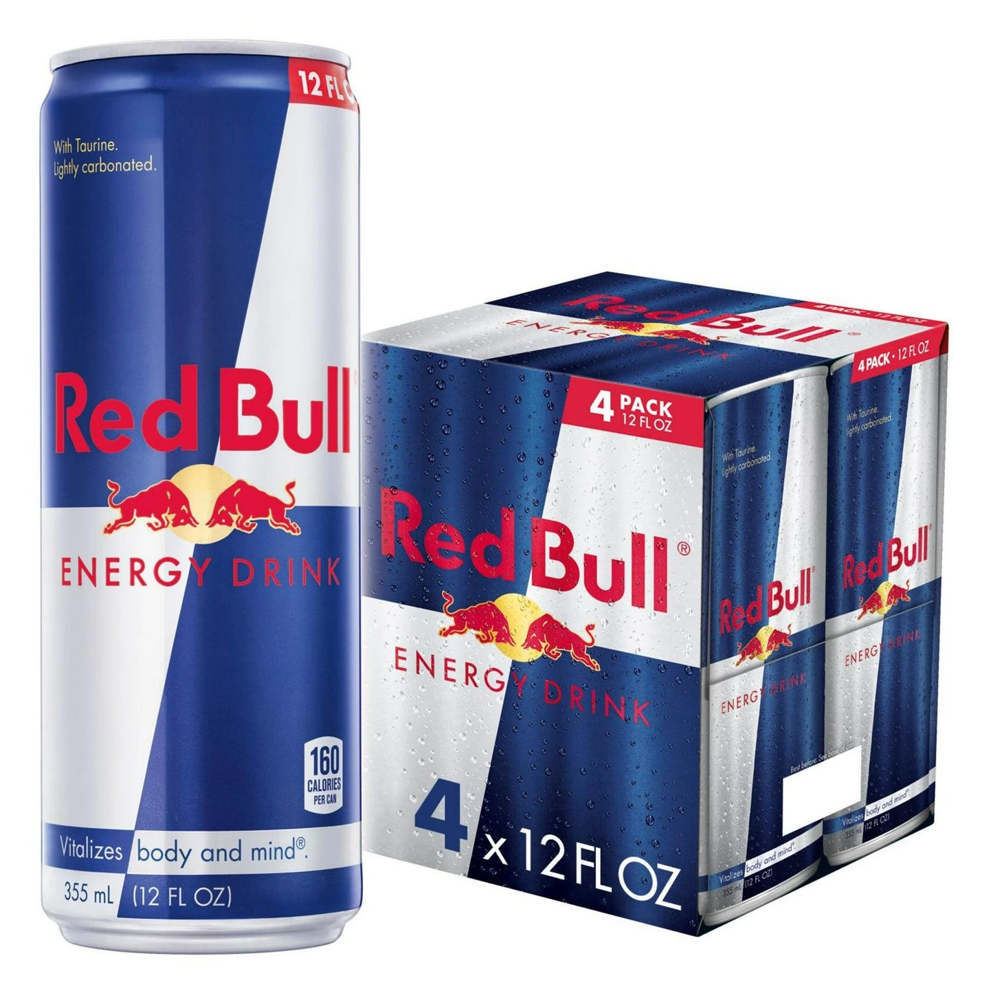 Red Bull Bebida Energética, 114mg de Cafeína, 12 fl oz, Paquete de 4 Latas
