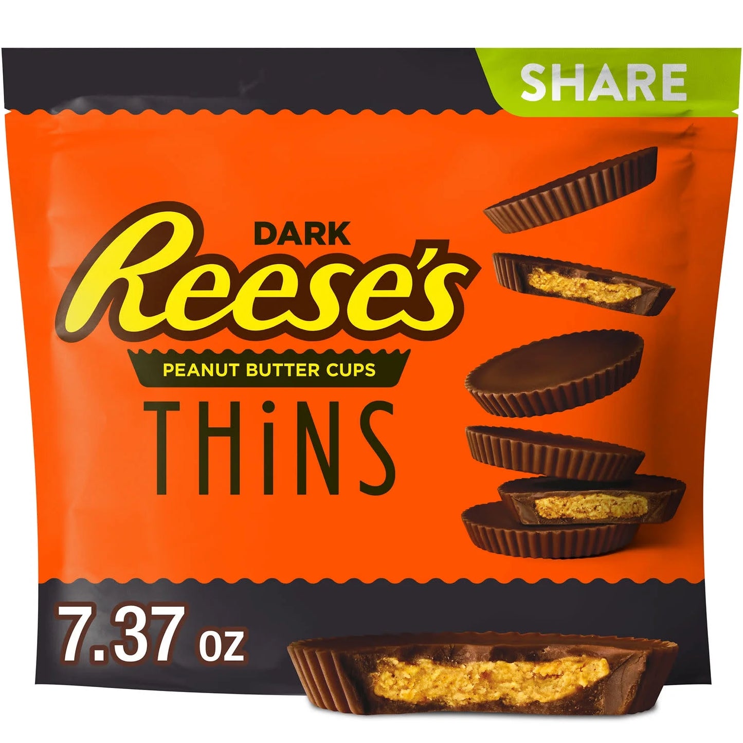 Reese's Thins Chocolate Caramelos de Tazas de Mantequilla de Maní Oscuro, Paquete para Compartir 7.37 oz