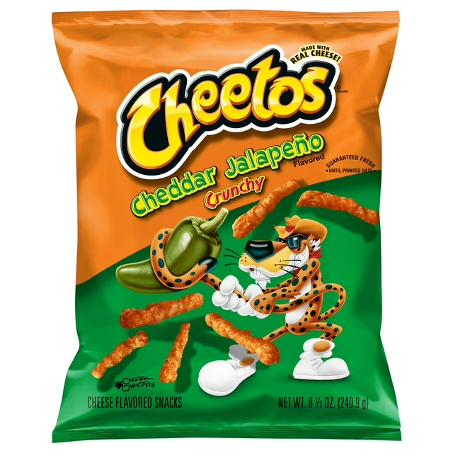 Cheetos Crunchy Snacks con Sabor a Queso Cheddar y Jalapeño