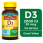 Nature Made Vitamina D3 2000 Ui (50 mcg) Cápsulas Blandas, Suplemento Dietético para el Apoyo de la Salud Ósea E Inmunológica, 100 Unidades