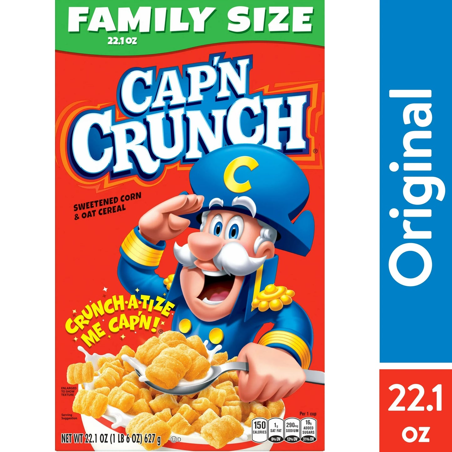 Cap'n Crunch Cereal de Maíz y Avena Endulzado, Caja de 22.1 oz
