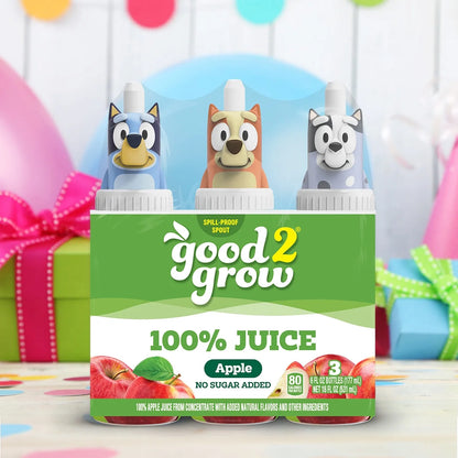 good2grow Jugo de Manzana 100% 6oz Paquete de 3 (Tapas de Personajes Varían)