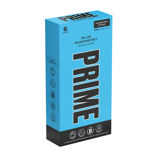 Prime Hydration Palitos Frambuesa Azul, 6 Unidades, Electrolitos, Cero Azúcar