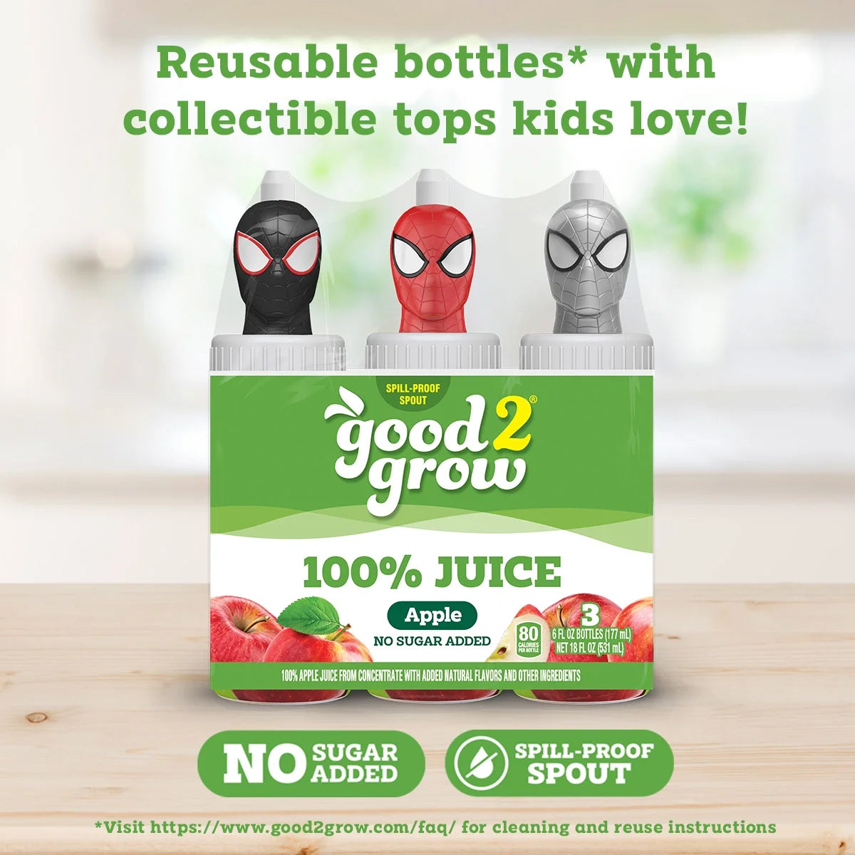 good2grow Jugo de Manzana 100% 6oz Paquete de 3 (Tapas de Personajes Varían)