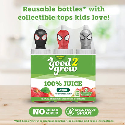 good2grow Jugo de Manzana 100% 6oz Paquete de 3 (Tapas de Personajes Varían)