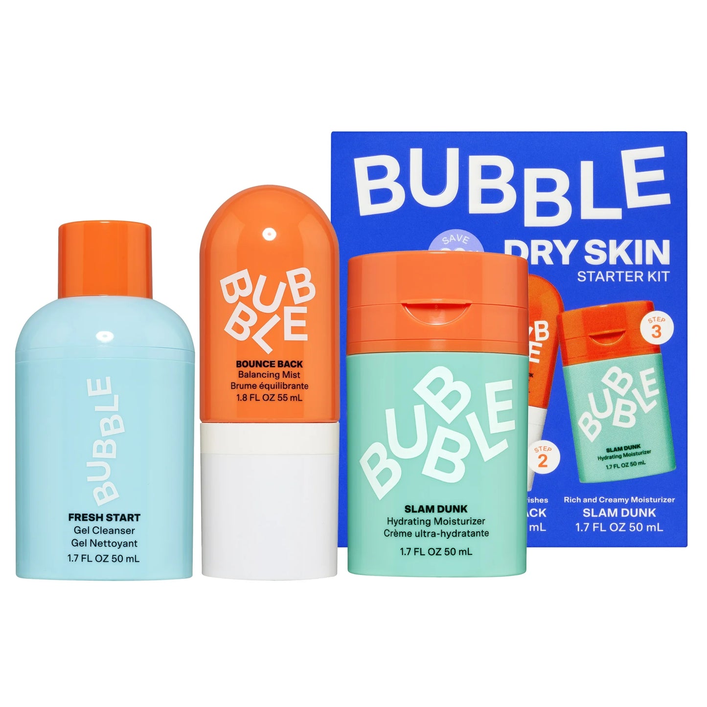 Bubble Skincare Paquete de Rutina Hidratante de 3 Pasos, para Piel Normal a Seca, Unisex, Juego de 3