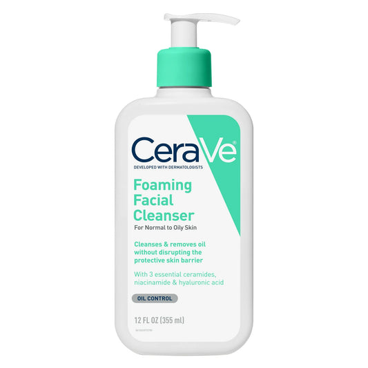 CeraVe Foaming Facial Cleanser, Lavado Facial Diario para Piel Normal a Grasa, 12 fl oz.