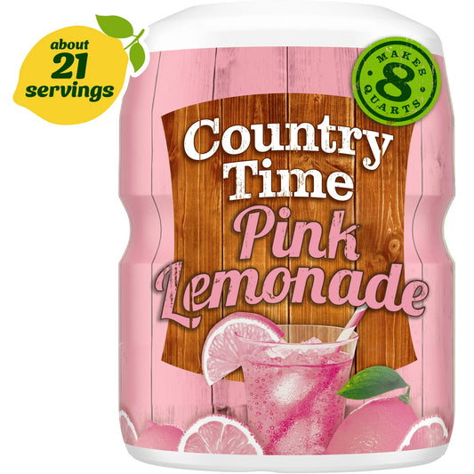 Country Time Limonada Rosada con Sabor Natural Mezcla de Bebida en Polvo, 19 oz. Lata