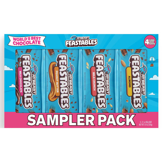 Feastables MrBeast Paquete Variado chocolate con Leche 2.1 oz  de 4 unidades