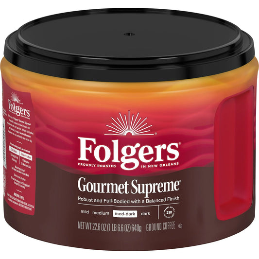 Folgers Gourmet Supreme Café Molido, Tueste Medio Oscuro, Bote de 623