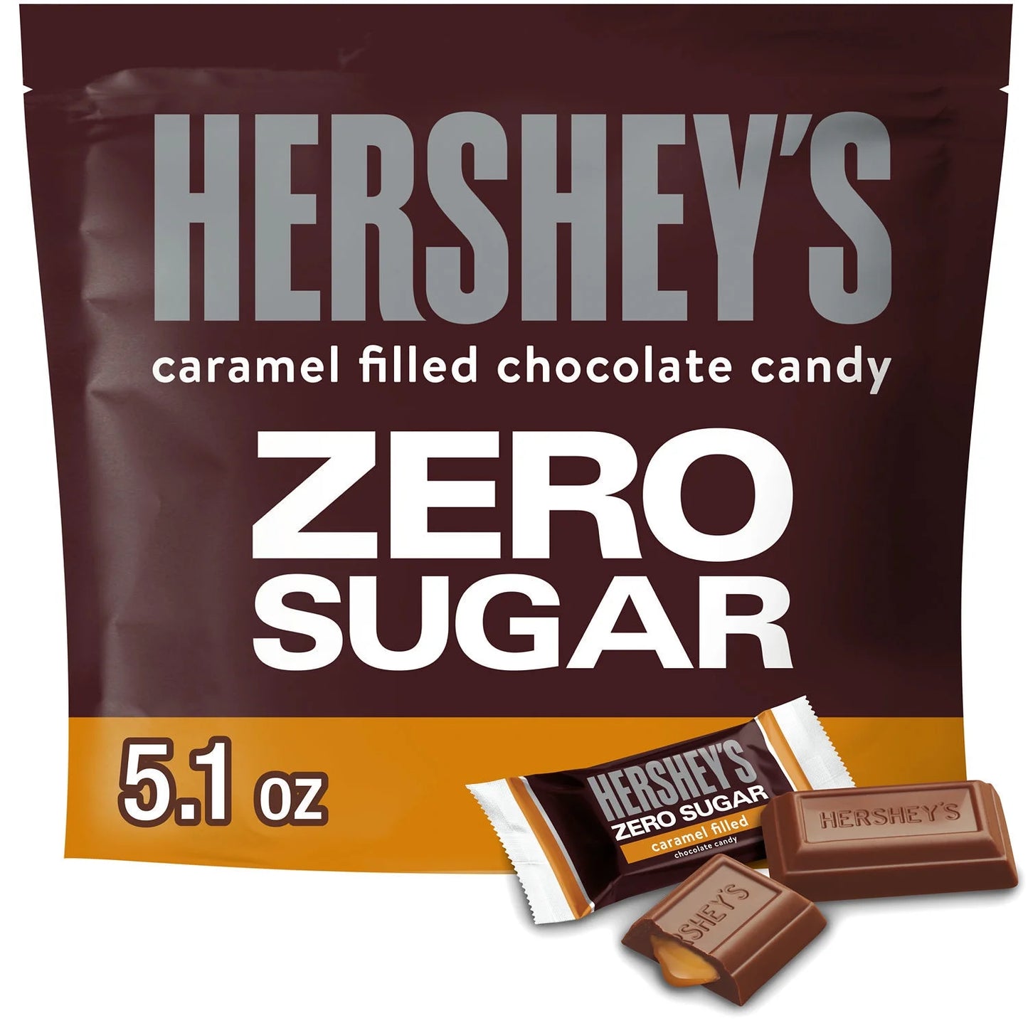 Hershey's Zero Sugar Caramelos de Chocolate Rellenos de Caramelo, Bolsa de 5.1 oz