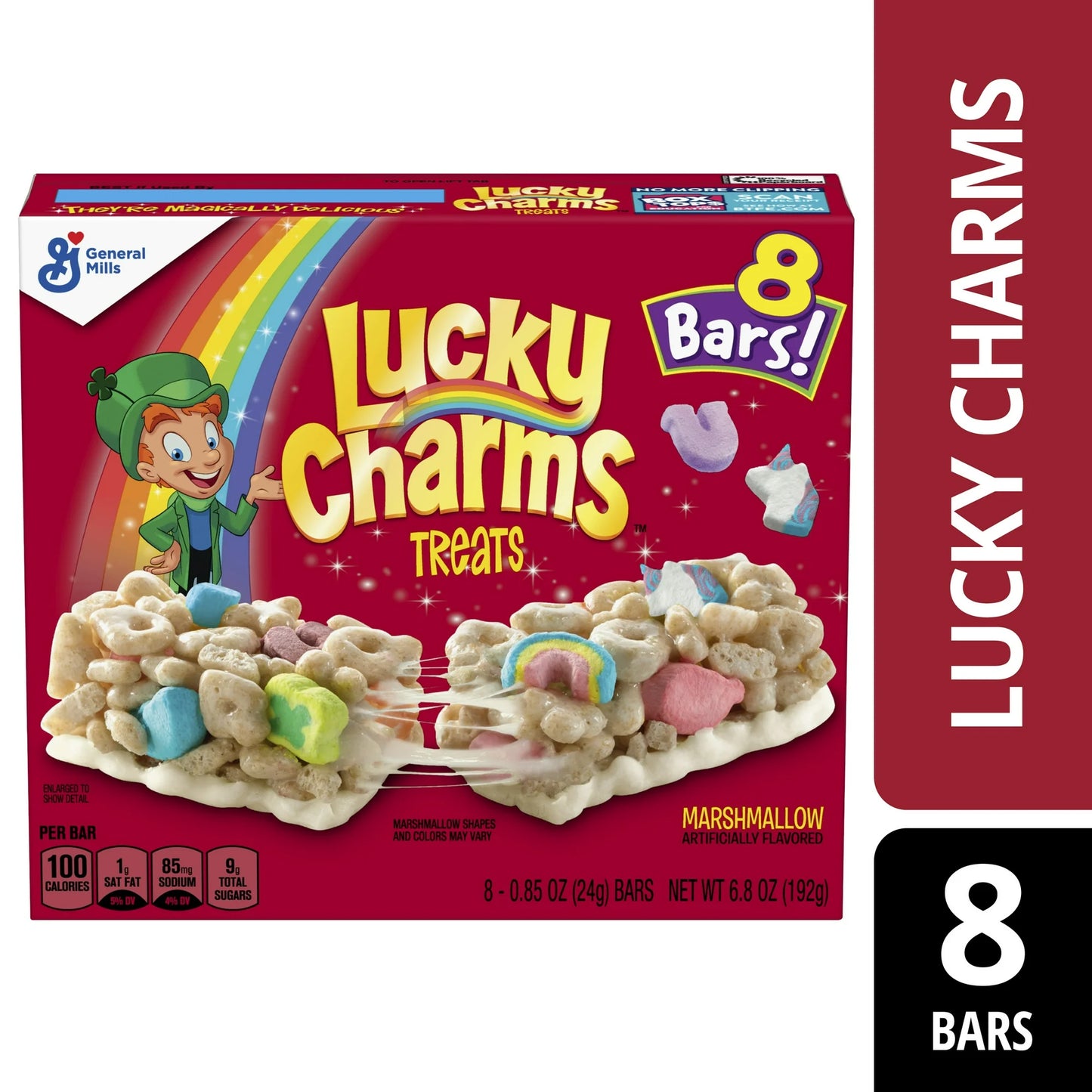 Lucky Charms Barras de Cereal de Desayuno, Barras de Snack, 6.8 oz, 8 Unidades