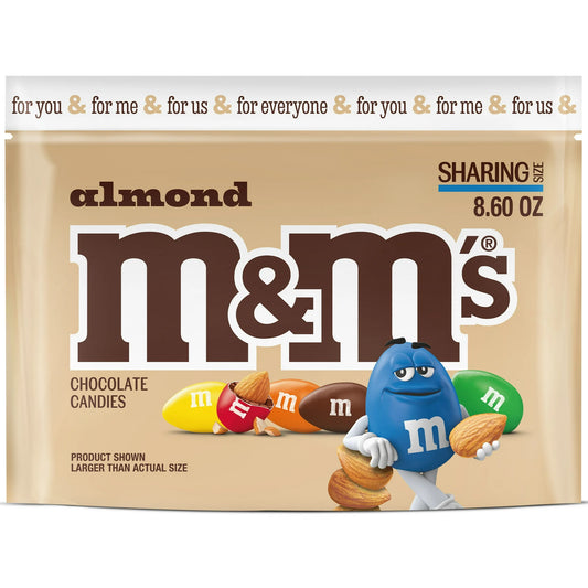 M&M's Caramelos de Chocolate con Leche y Almendras, Tamaño para Compartir - Bolsa de 8.6 oz