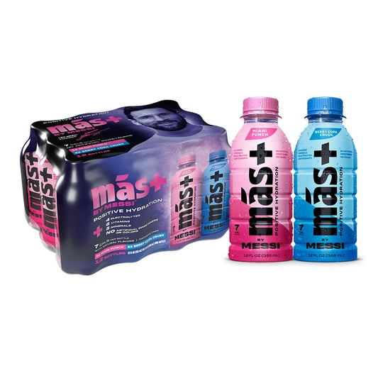 Mas+ by Messi Hydration Sports Drink, 12oz Bottle Variety Pack, 12-Pack