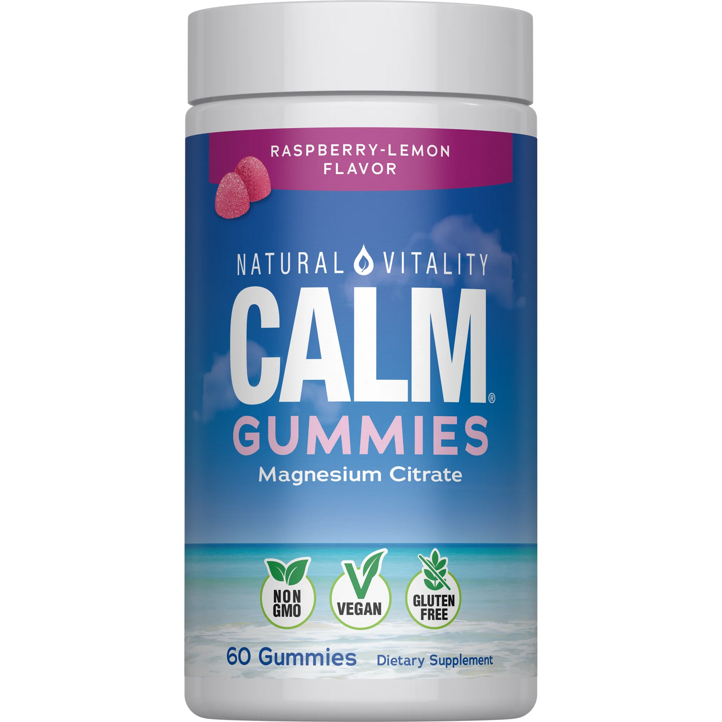 Natural Vitality Calm, Gomitas de Citrato de Magnesio, Frambuesa y Limón, 60 Gomitas