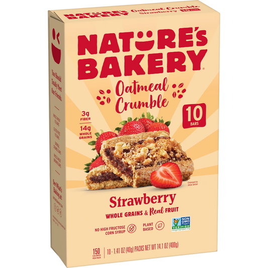 Nature's Bakery,Oatmeal Crumble , Barras de Desayuno de Fresa, 1.41 oz, 10 Unidades