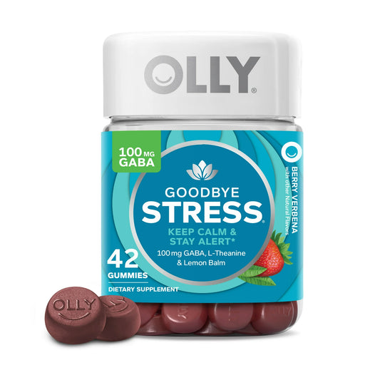 OLLY Goodbye Stress Gummy , Apoyo para el Estrés, GABA, L-teanina, Melisa, Manzanilla, Baya, 42 Unidades