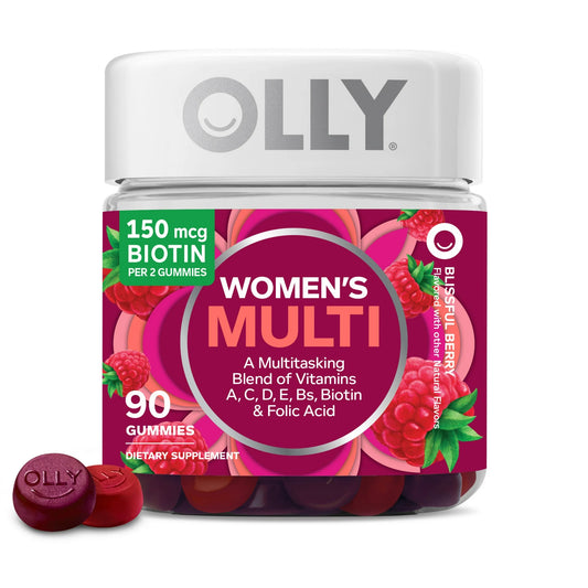 OLLY Women's Multivitamin Gummy, Vitaminas a, D, C, E, Biotina, Ácido Fólico, Sabor a Bayas, 90 Uds