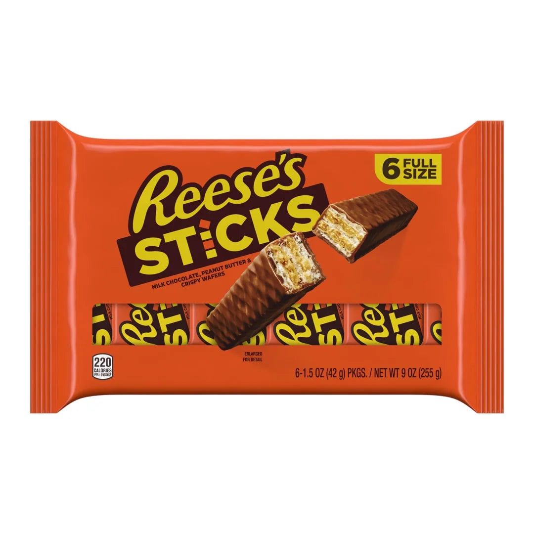 REESE'S STICKS Caramelo de Oblea de Mantequilla de Maní y Chocolate con Leche, 9 oz (6 Unidades)