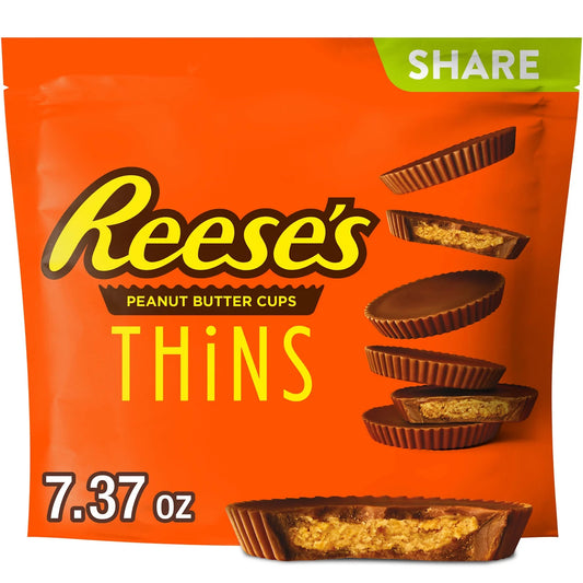 Reese's Thins Caramelos de Tazas de Mantequilla de Maní con Chocolate con Leche, Paquete para Compartir 7.37 oz