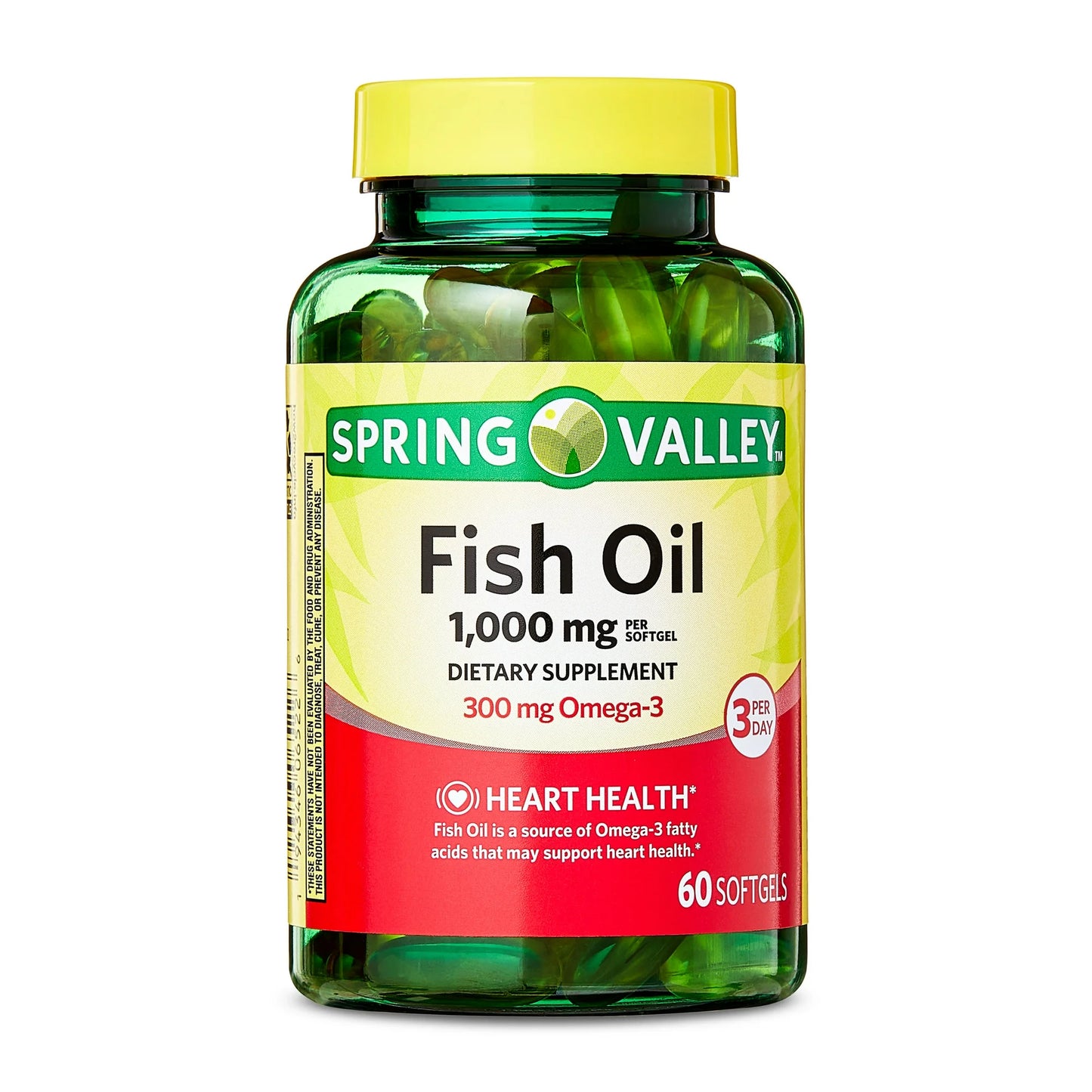 Spring Valley Omega-3 de Cápsulas Blandas de Aceite de Pescado, 1000 mg, 60 Unidades