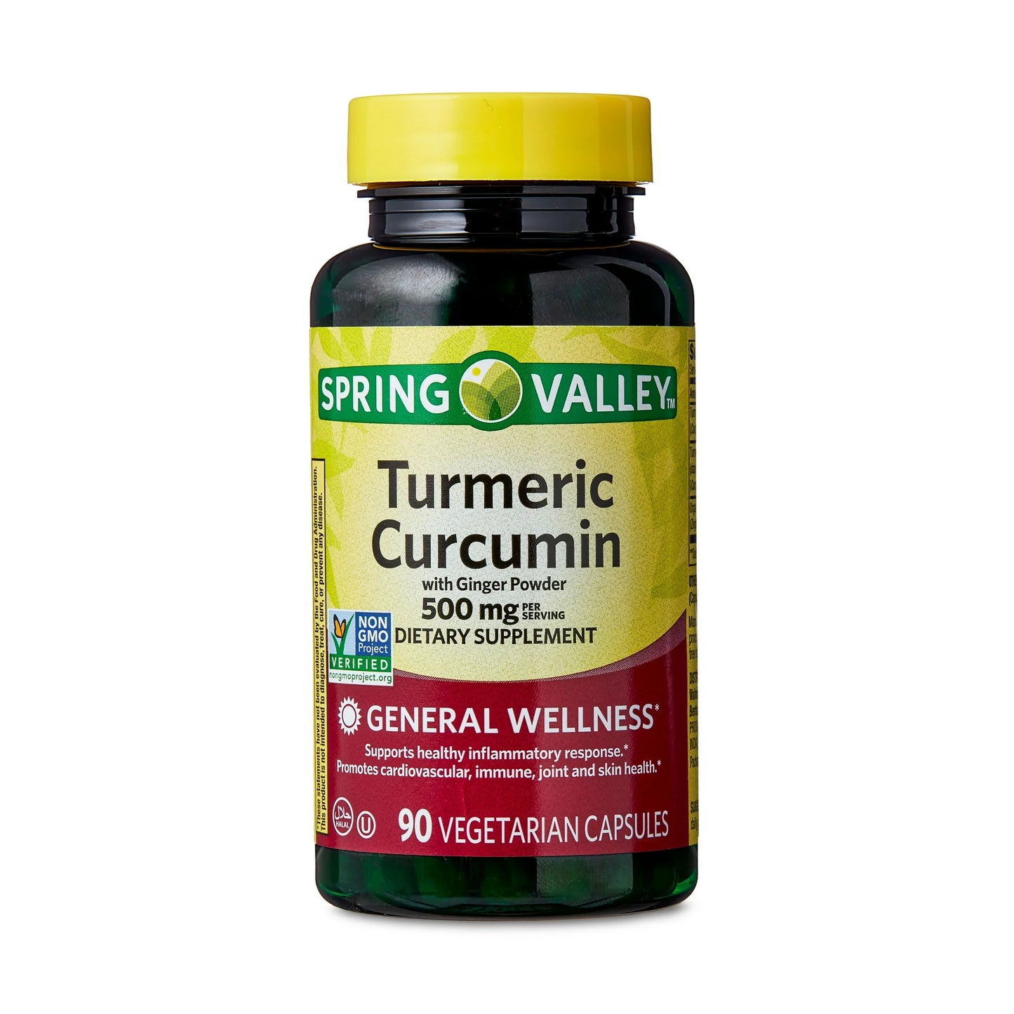 Spring Valley Cúrcuma con Polvo de Jengibre Suplemento Dietético de Bienestar General Cápsulas Vegetarianas, 500 mg, 90 Unidades