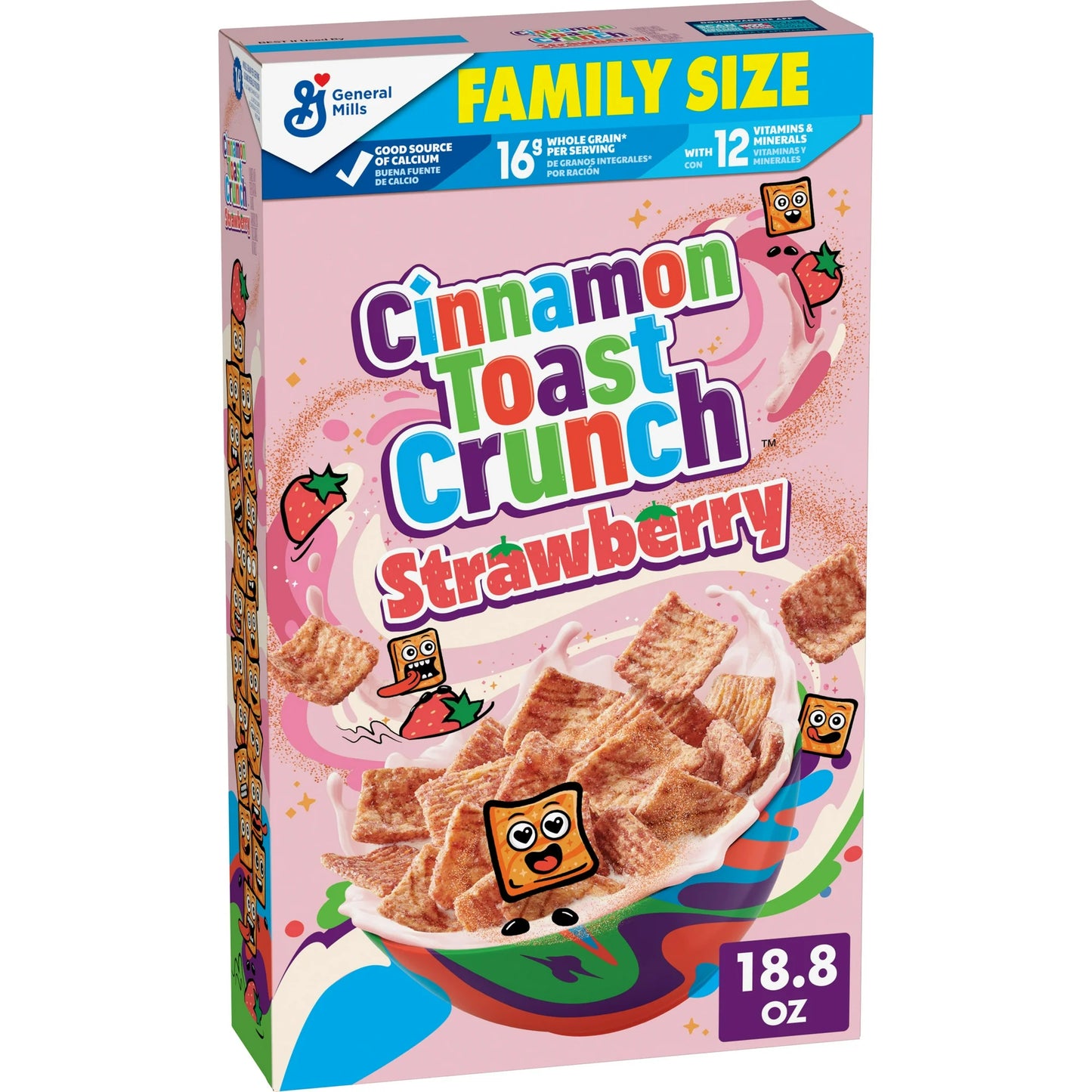 Cinnamon Toast Crunch Cereal de Desayuno, Cereal Crujiente de Fresa, Tamaño Familiar, 18.8 oz