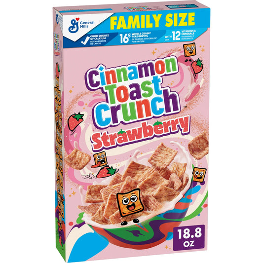 Cinnamon Toast Crunch Cereal de Desayuno, Cereal Crujiente de Fresa, Tamaño Familiar, 18.8 oz