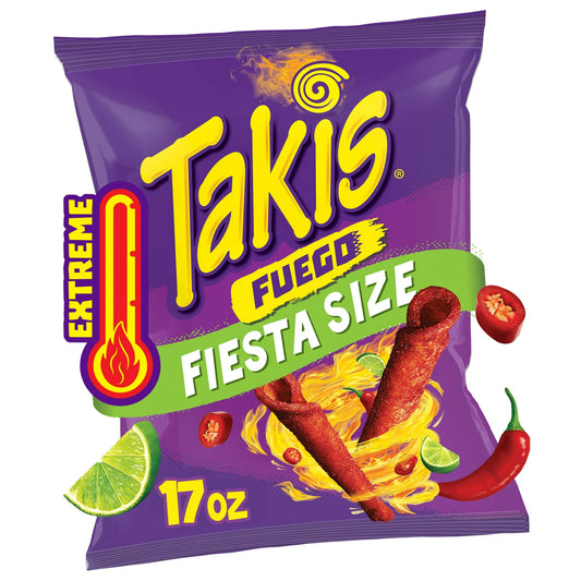 Takis Fuego Bolsa Tamaño Fiesta de 481 oz, Chips de Tortilla Enrollados con Chile Picante y Lima