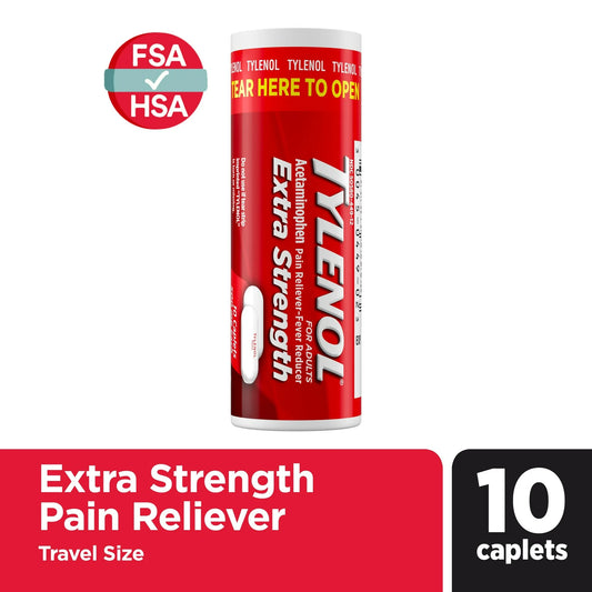 Tylenol Extra Fuerte 500mg de Acetaminofén en Tabletas, Tamaño de Viaje, 10 Unidades