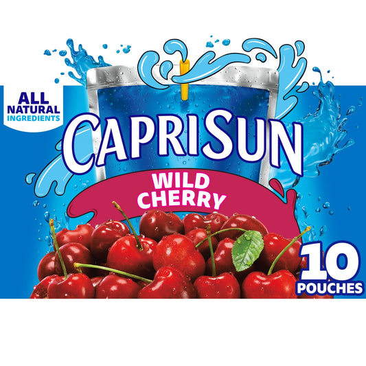 (2 pack) Capri Sun Wild Cherry Juice Box Pouches, Light, 6 fl oz, 10 Count Shelf Stable Cardboard Box