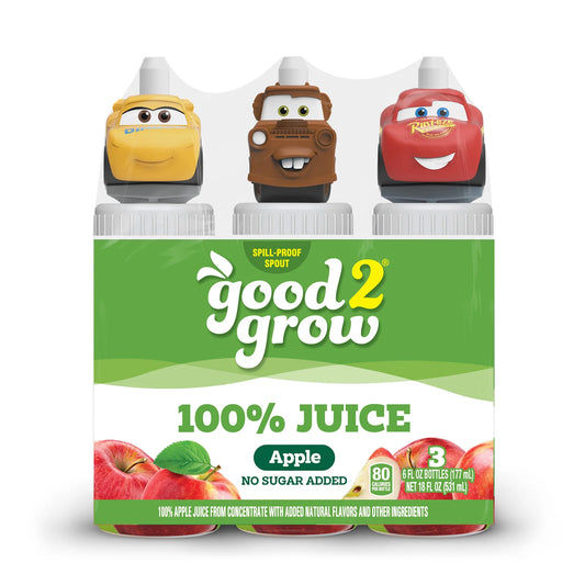 good2grow Jugo de Manzana 100% 6oz Paquete de 3 (Tapas de Personajes Varían)