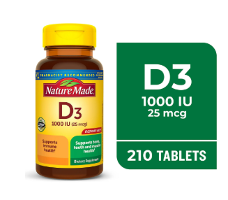 Nature Made Vitamin D3 1000 IU (25 Mcg) Tablets, Dietary Supplement, 210 Count